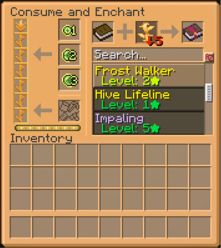 This is the UI screen when right clicking the Crystalline Flower. Left side for consuming. Right side for enchanting!