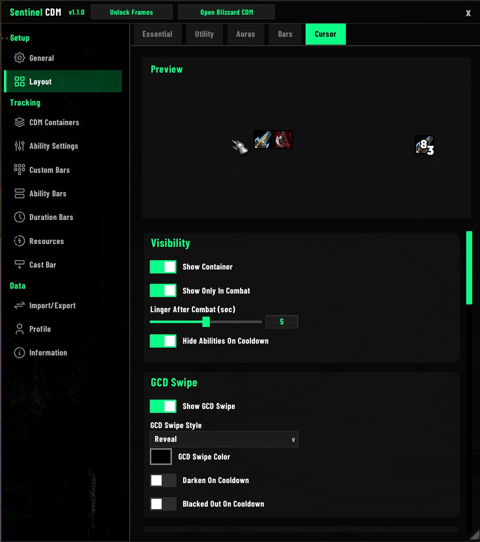 Layout page for the Cursor