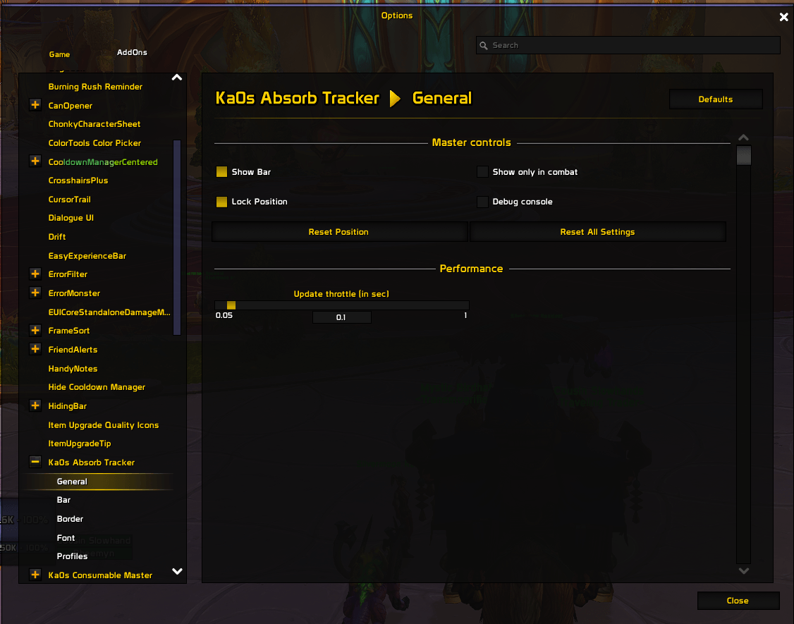 Settings Panel