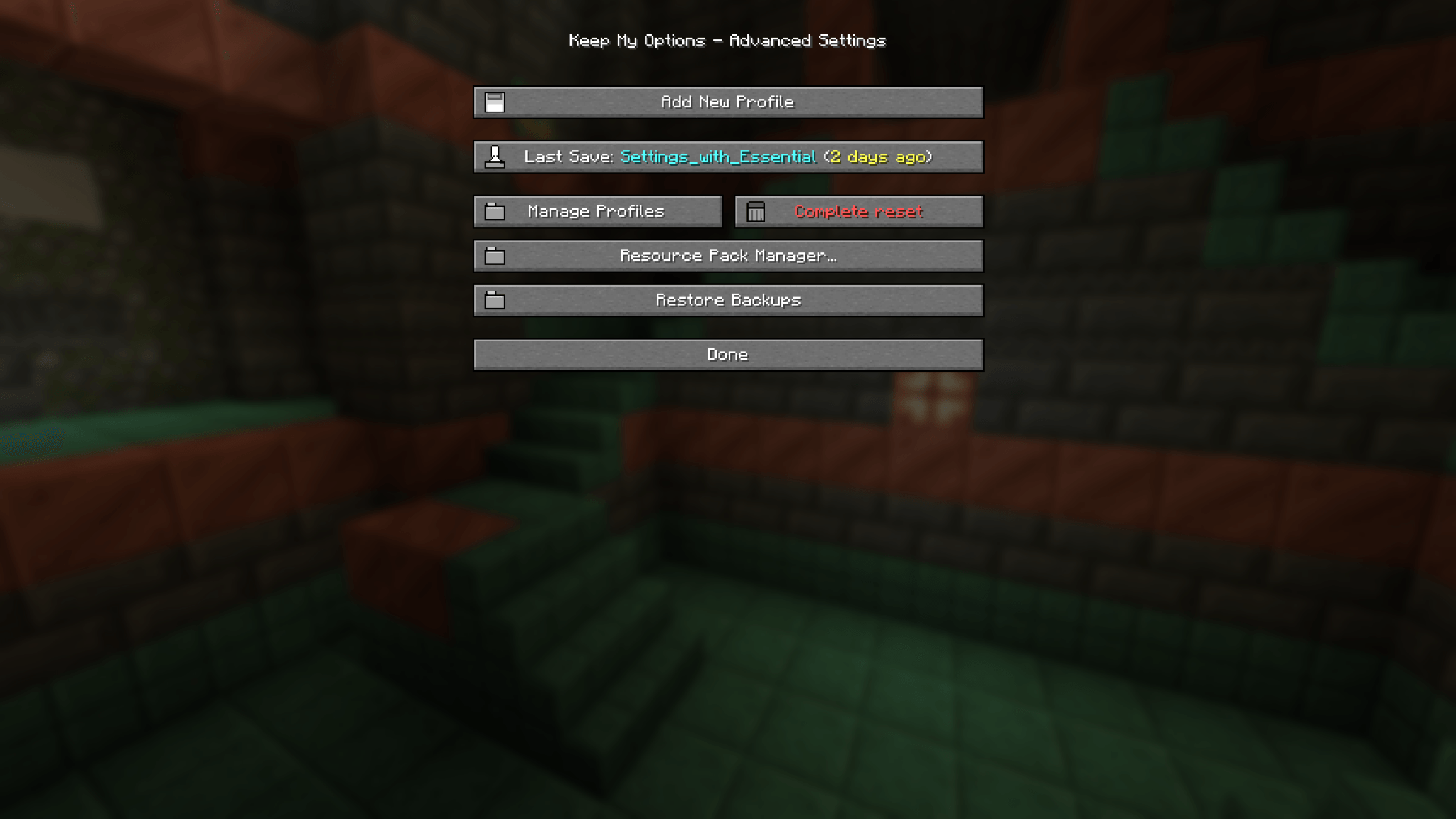 Thumbnail Manage profiles, create backups, reset settings, and access additional tools.