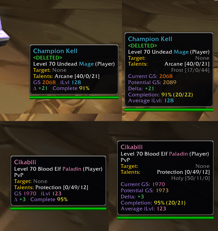 Compact player tooltips compared with the expanded Detailed layout shown while holding Shift.
