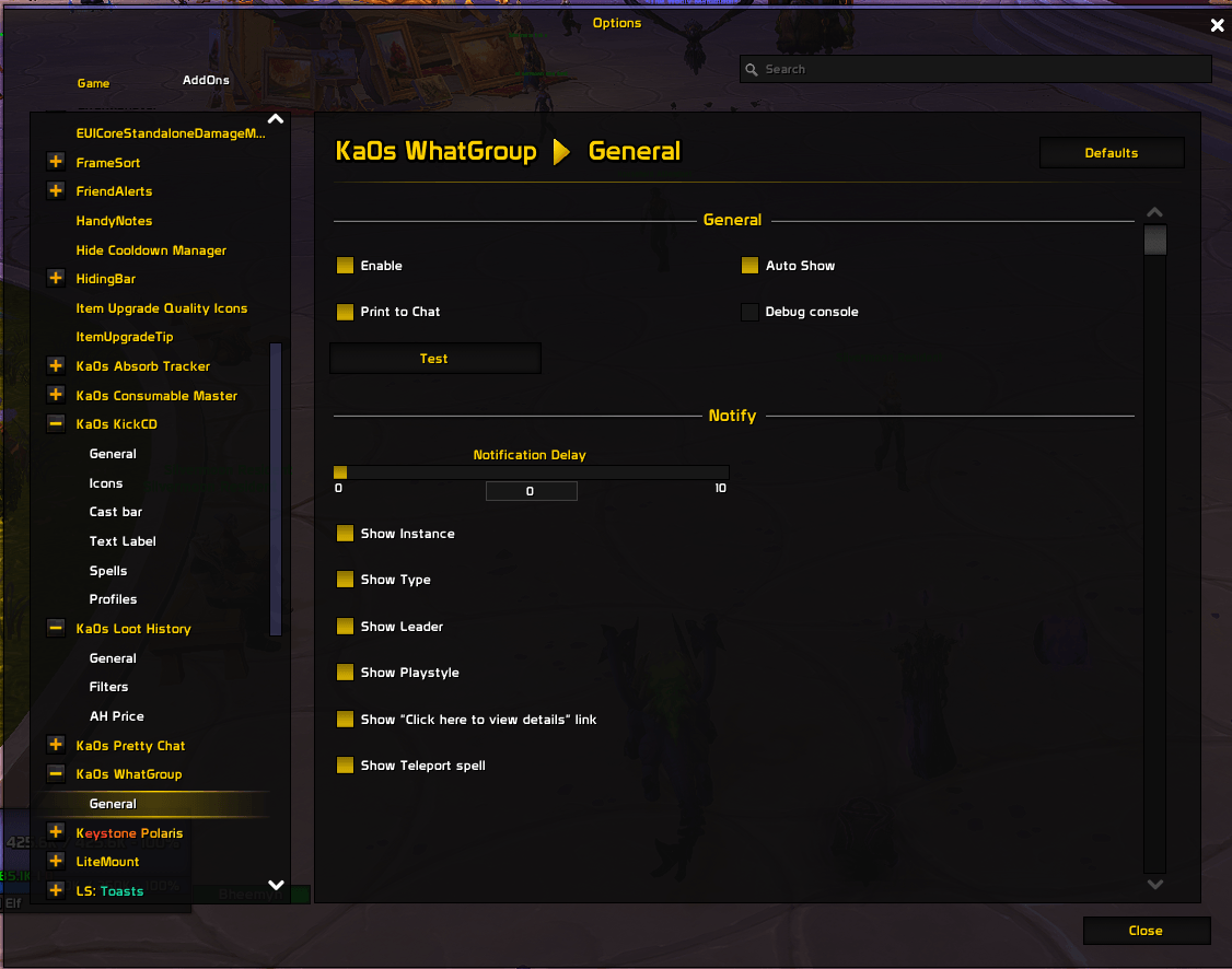 Settings Panel