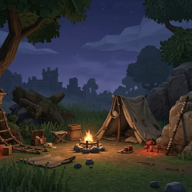 Wayfarer's Kit — pitch a tent, toss a mushroom glowstick, and settle in for the night. Everything you need to survive rough, travel light, and camp anywhere.