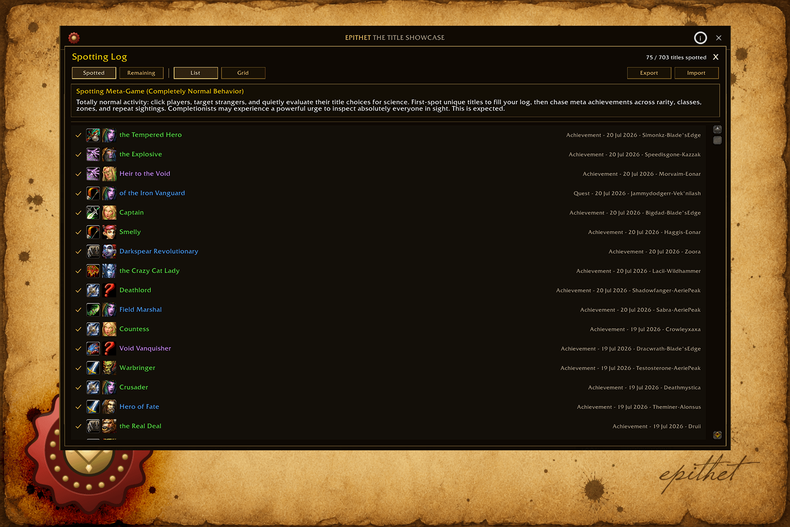 Epithet Title Spotting Log.png