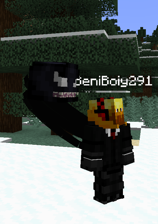 A symbiote bonded with a host. (the head is popped out because the player controlling the symbiote pressed ALT)