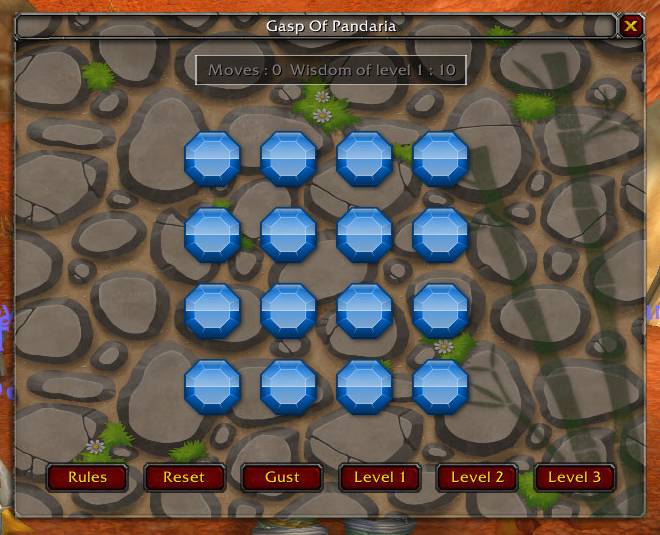 Main puzzle window showing the 4×4 gem grid.
