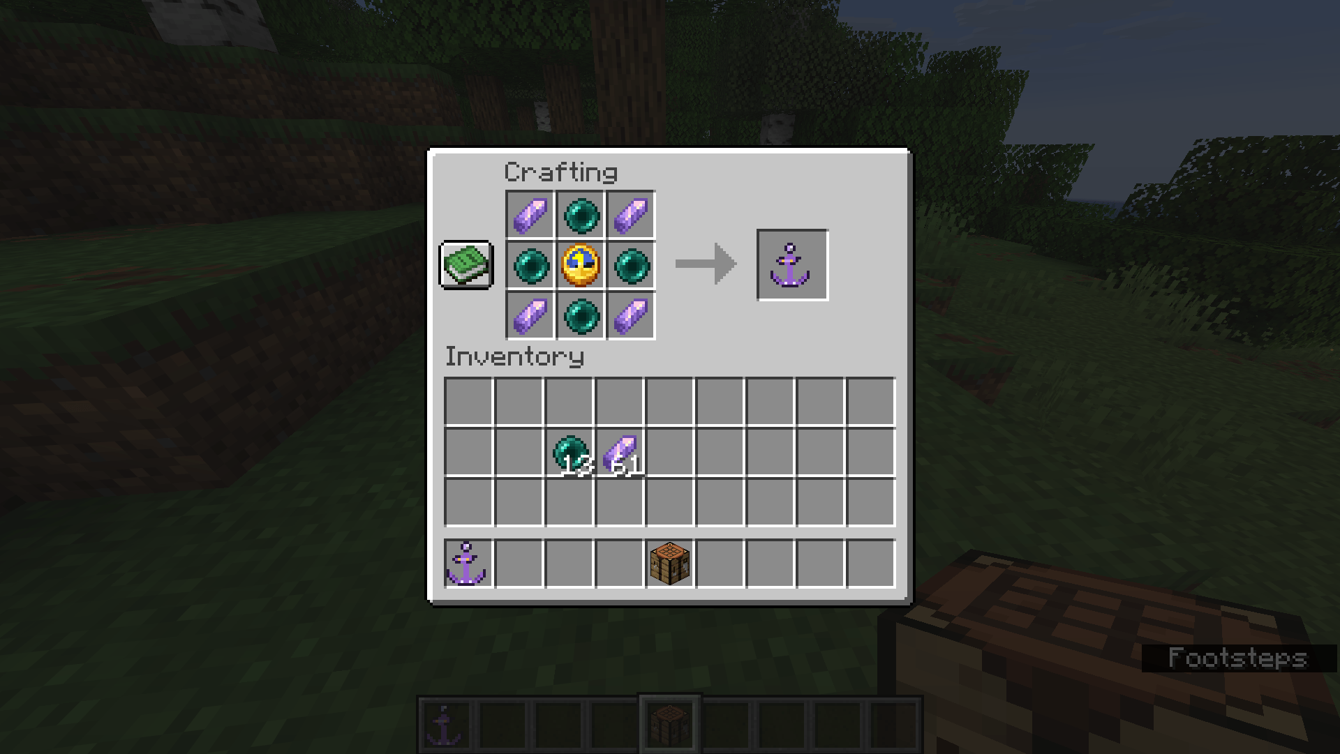 Amethyst shards on the corners, ender pearls on the edges, and a clock in the center.