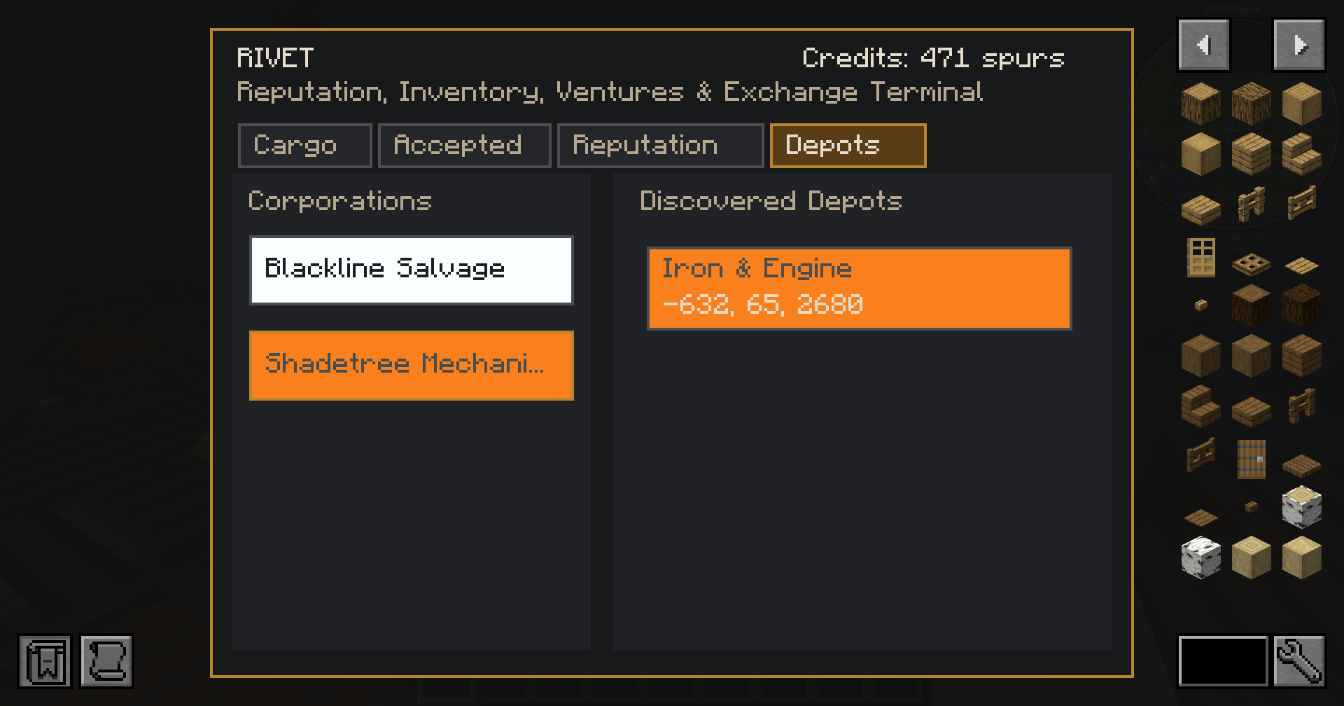 ...or listing all the depots you have discovered and their locations.
