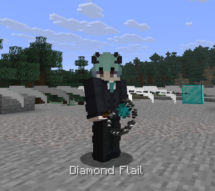 Thumbnail A Diamond Flail in-use. Particles of attack effect can be seen around the player.