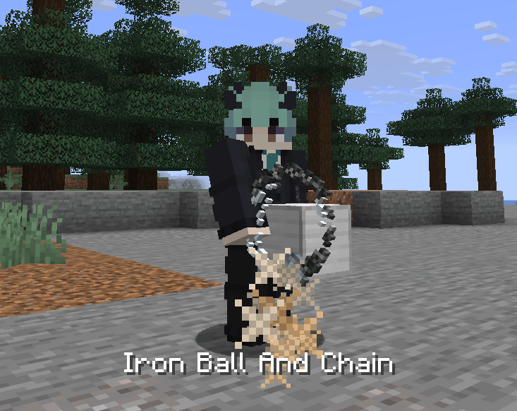 Thumbnail An Iron Ball and Chain being rotated mid-swing. Particles added for swinging effect, Iron Block represents the "ball".