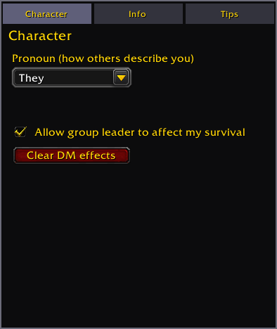 Character tab