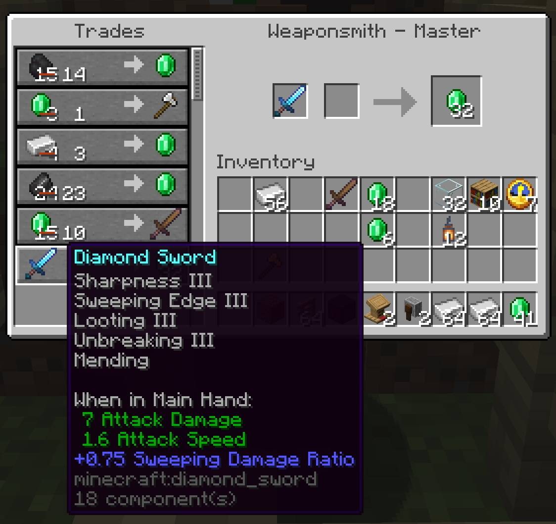 As this is selling to a Master Weaponsmith, they'll be able to replicate all the enchantments. A previous trade of an enchanted wooden sword is listed above