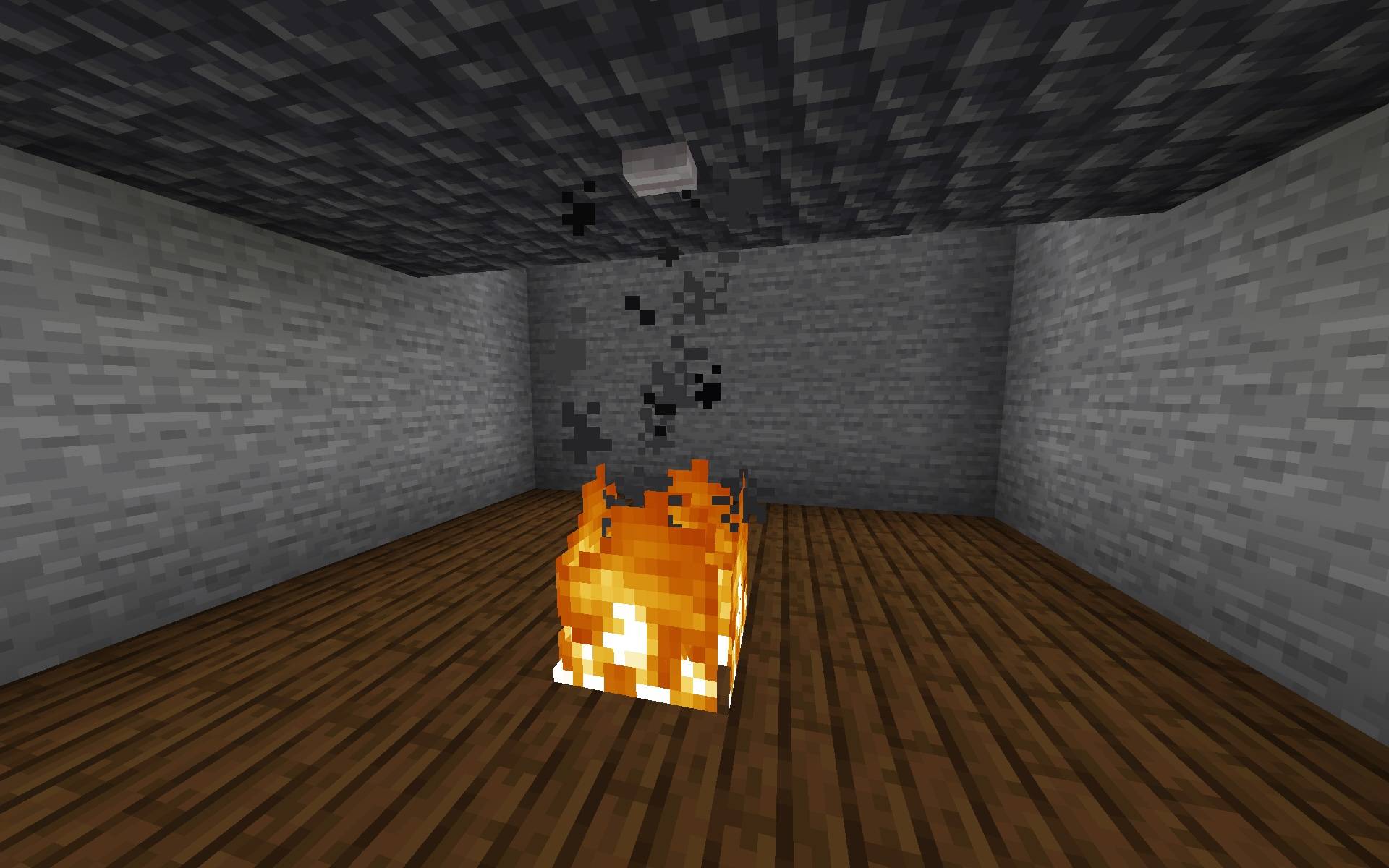 Fire burning below a "sprinkler". This is a button below a solid block, which has water above.