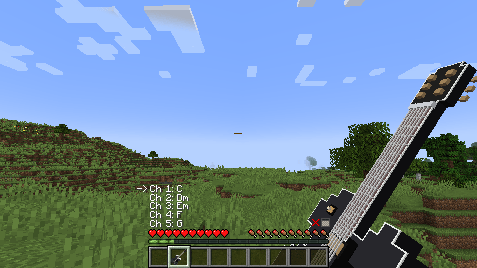 Player holding an Electric Guitar (LP Style) with listed chords