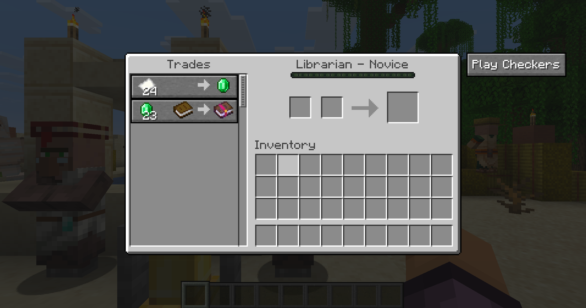 Thumbnail Open any villager's trade screen and the Play Checkers button is right there.