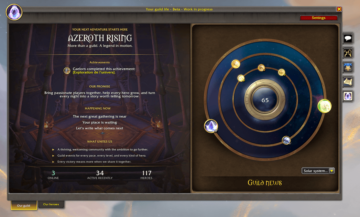 Overview of your guild's activity, achievements, and latest news.