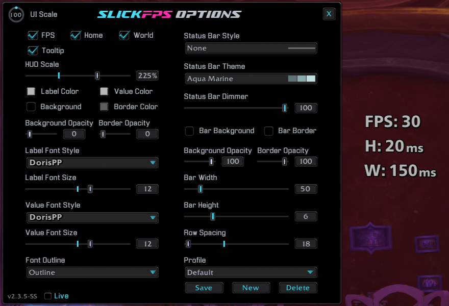An example of the No style, No theme and DorisPP font with no frame. (Hud Scale maxed for good screenshot visibility)