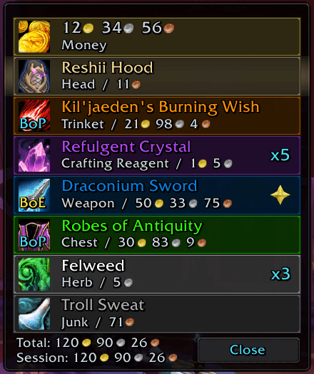An example of the Loot Window scaled to 1.5 for readability.