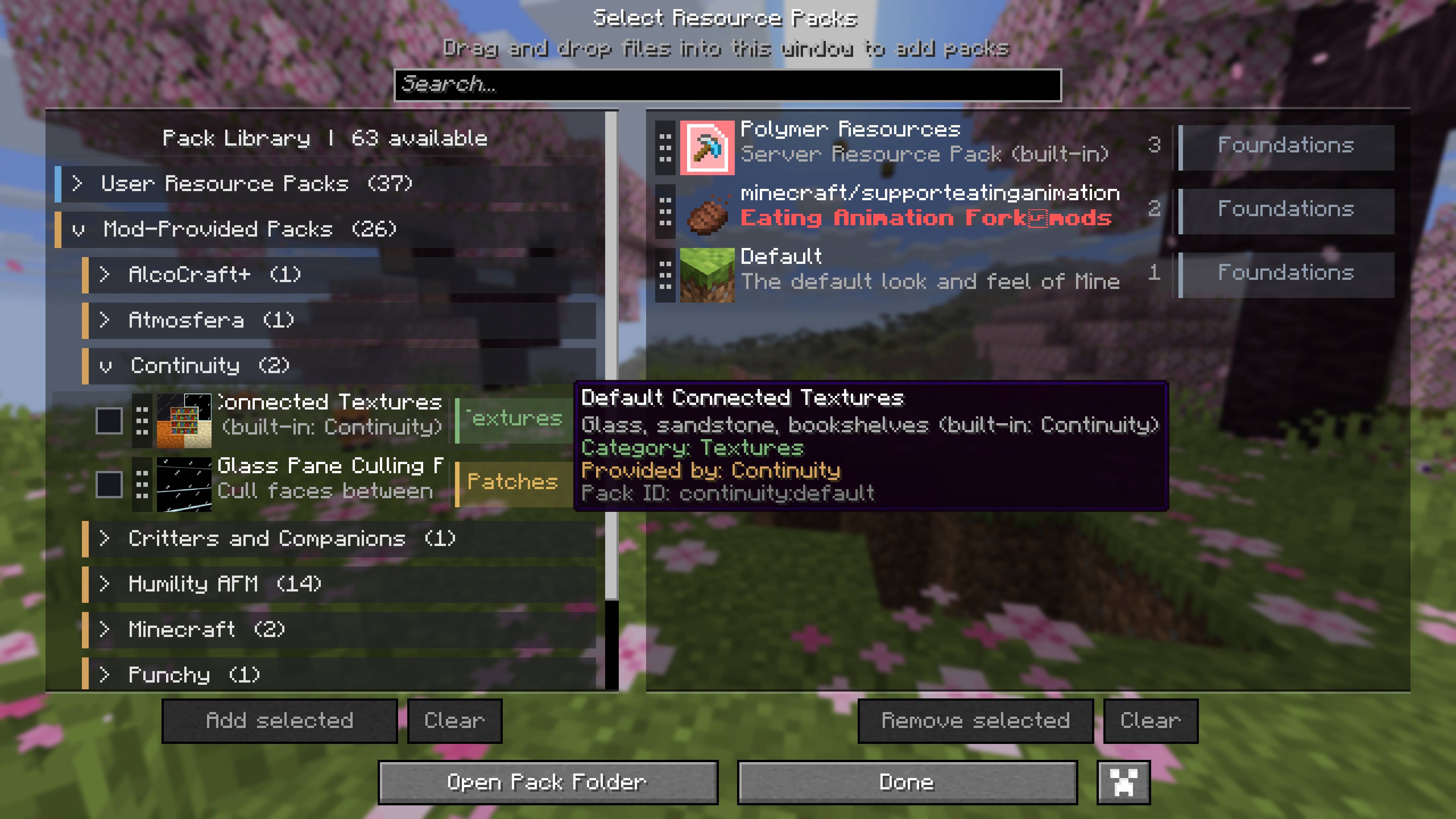 Mod-provided grouping and detailed pack tooltip