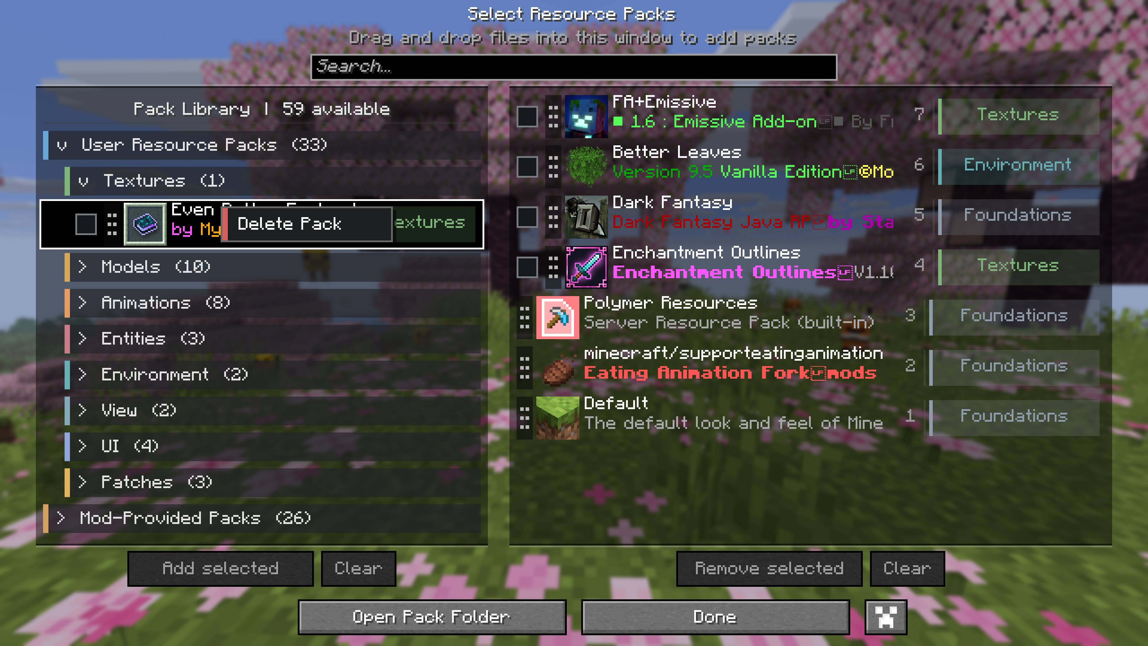 Delete Pack context menu