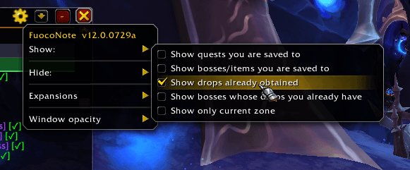 Show / Hide / Expansions / Window opacity