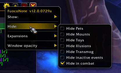 Show / Hide / Expansions / Window opacity