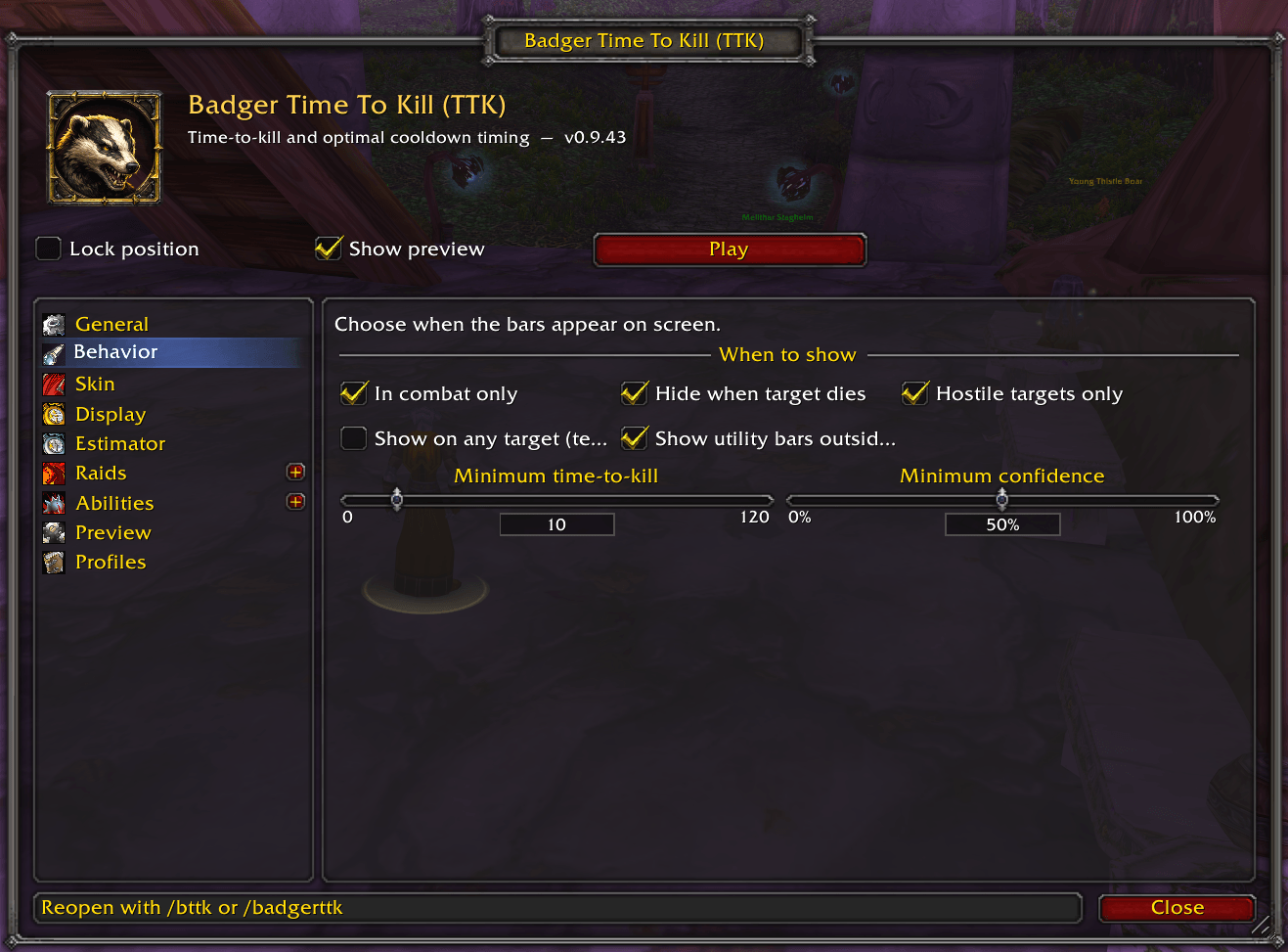 Showing the Behaviour settings options