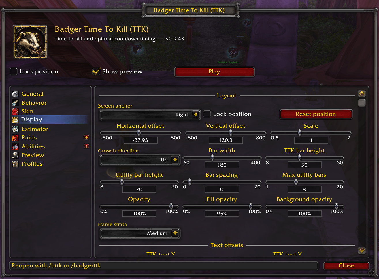Showing the Display settings options