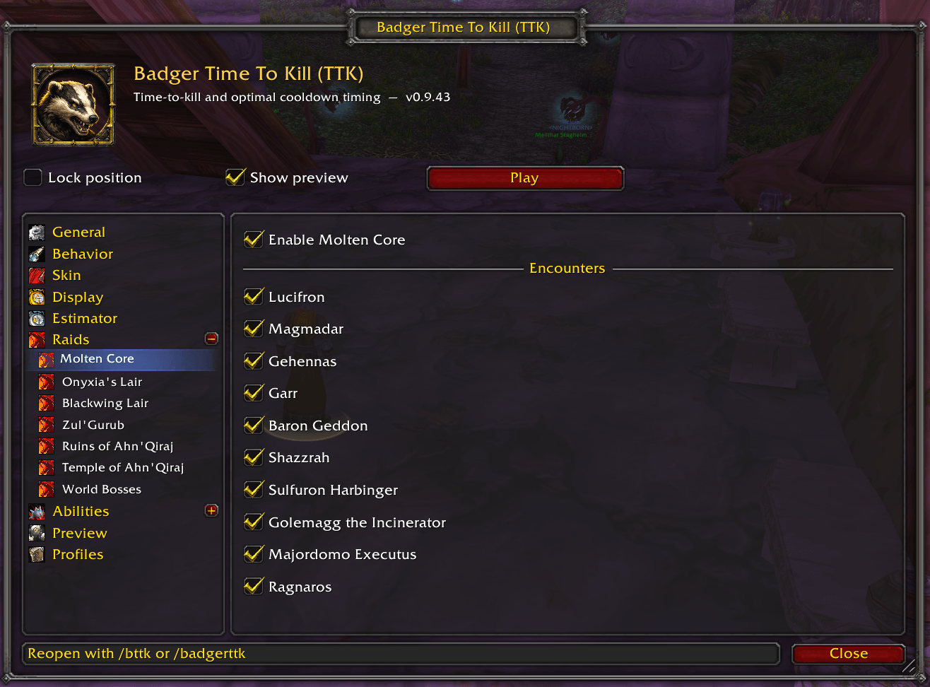 Showing Raid settings for Molten Core