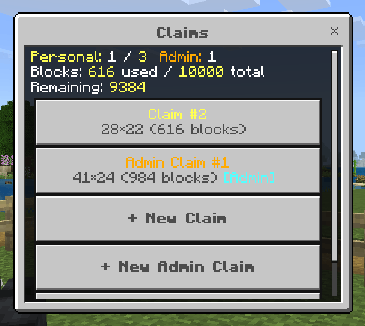 Claims Menu