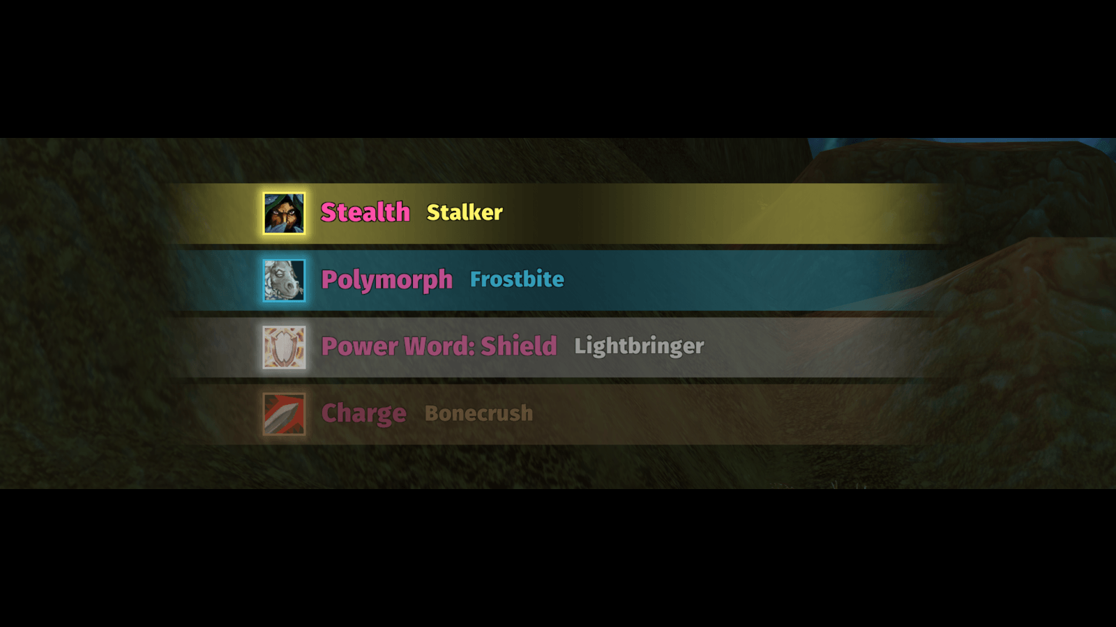 See every detected enemy spell at a glance - a stack of bars showing the spell icon, a class-coloured border, the event and the enemy player's name. Scale, stack size and position are all configurable.