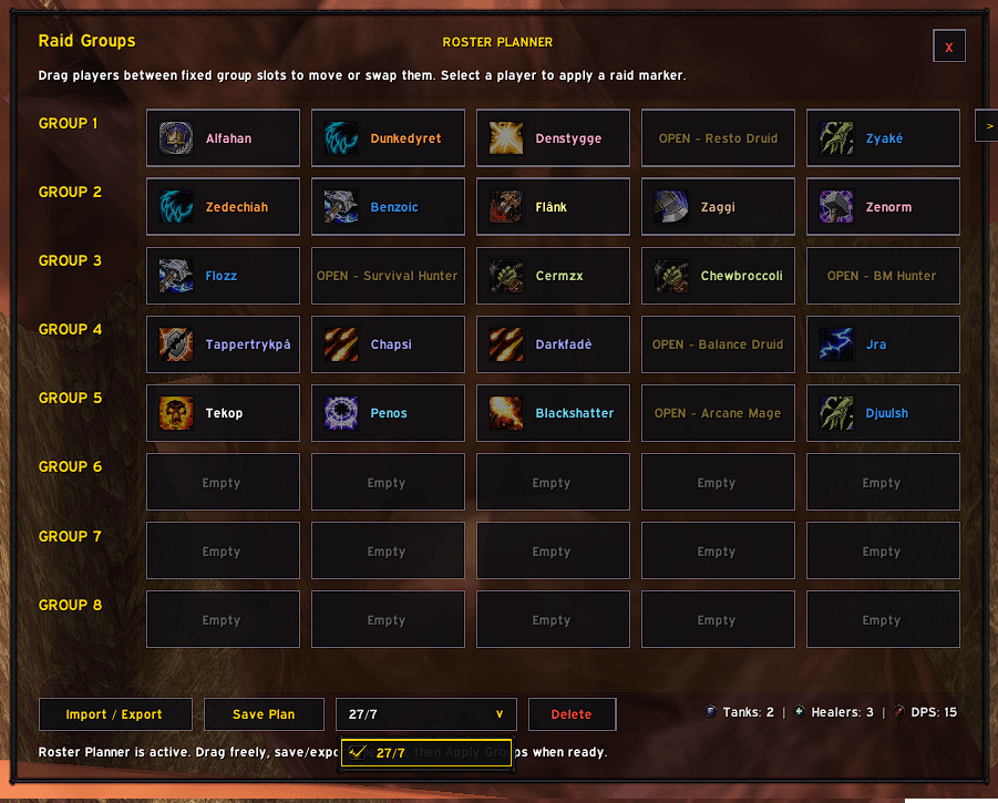 Automatically arranges the roster into the best possible positions when "AUTO SORT" button is pressed.
-- WIP --