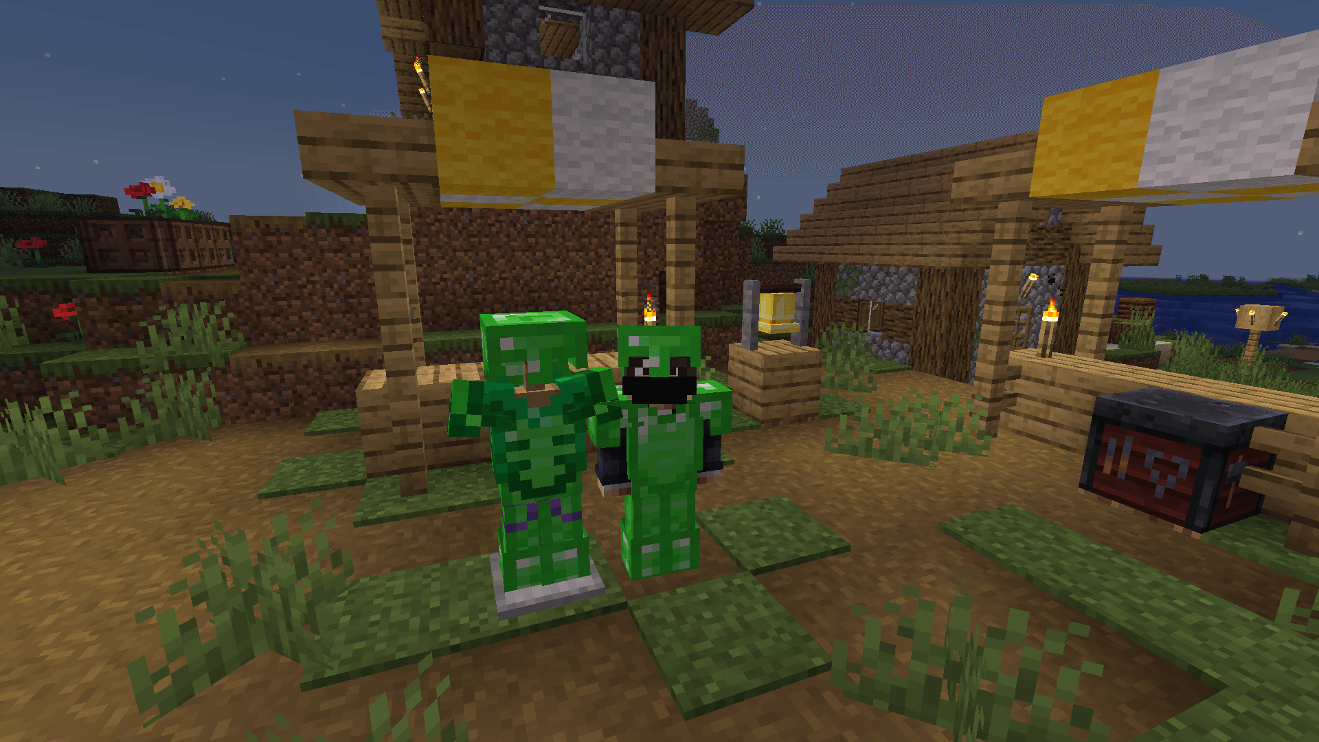 Emerald armor on the player and the armor stand.