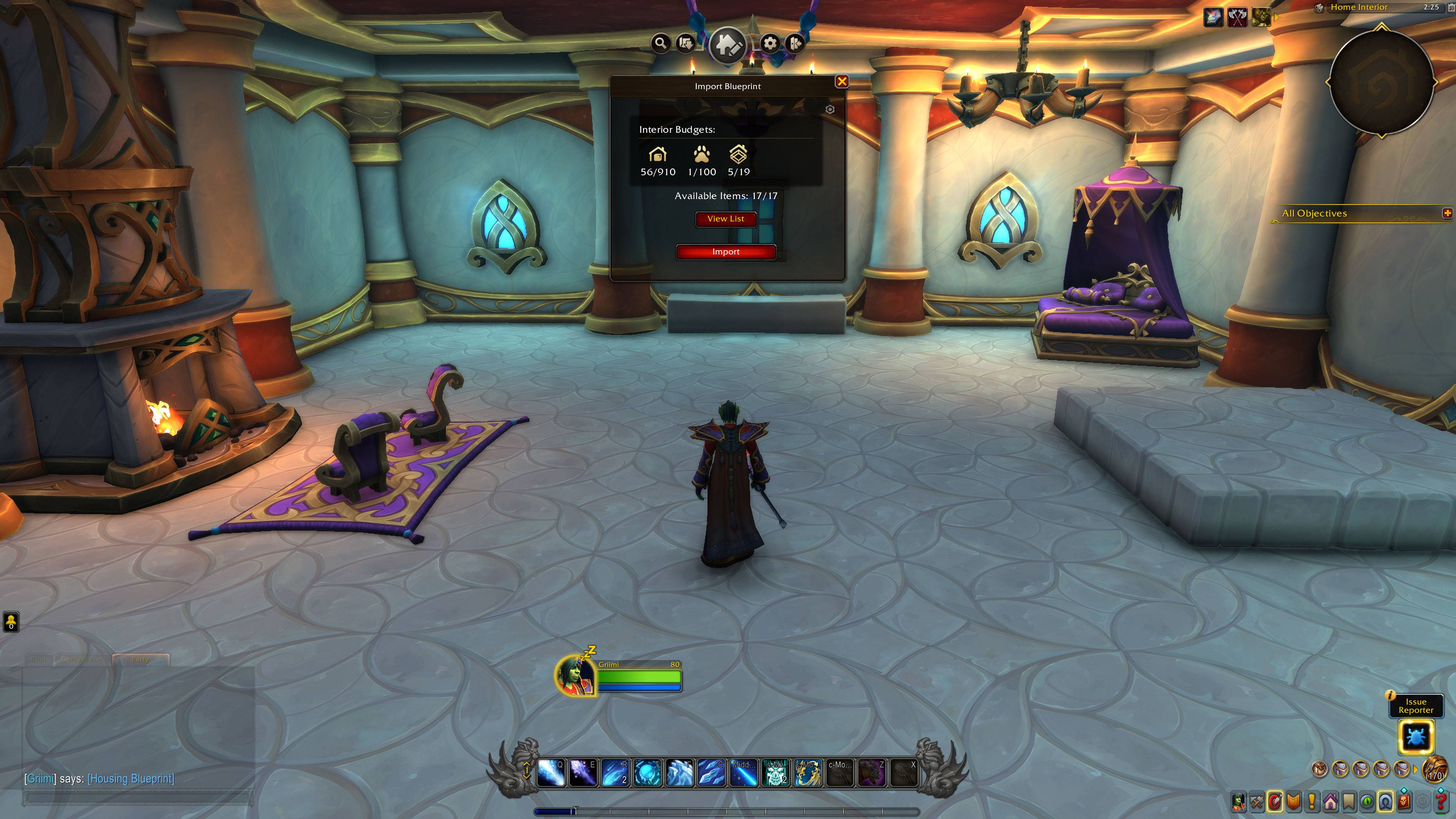Thumbnail Import opens Blizzard's own confirmation dialog with a full budget overview before anything changes in your house.
