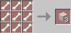 Thumbnail This skips down on precious time crafting bones to bonemeal and back to bones. It will yield the same amount
There are other crafts that have similar changes to make things slightly faster: Redstone torch, Packed mud, Chain, and Sticky Pistons
