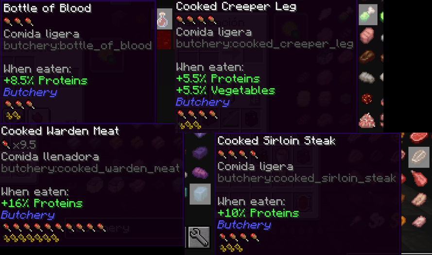 Examples of percentages of various foods, including blood.
