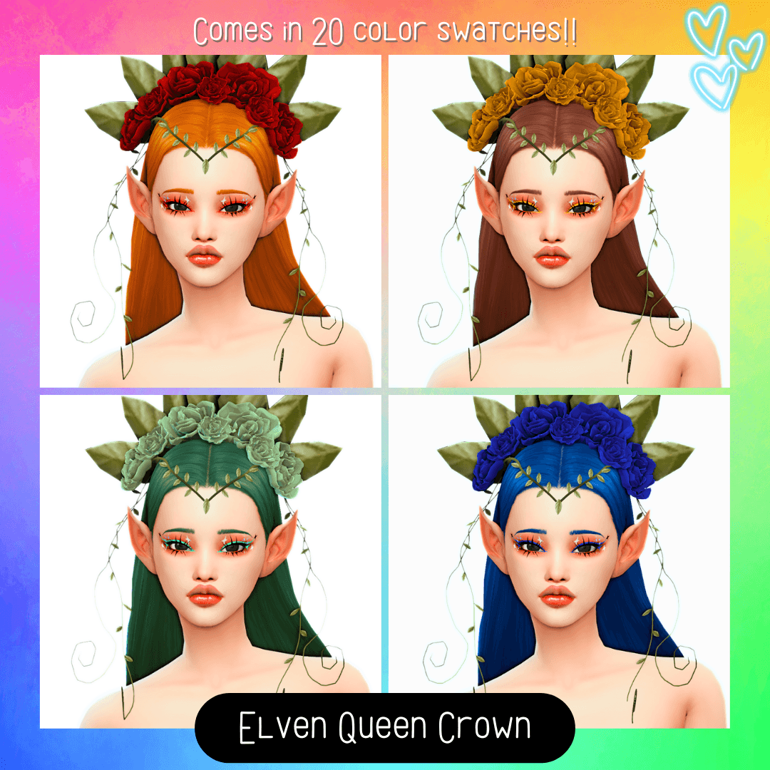 A delicate floral crown for your ethereal Sims that comes in 20 color swatches!