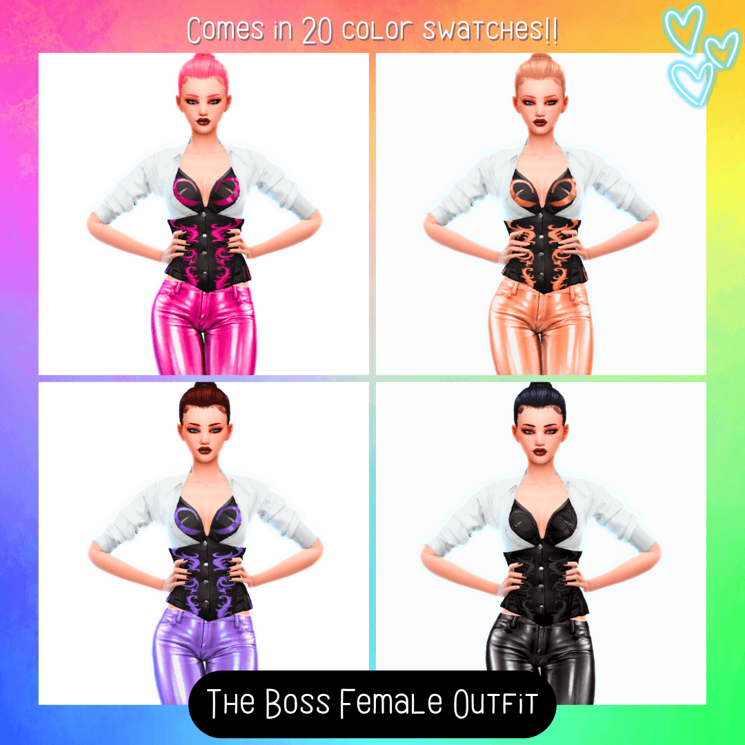 A bold mob‑boss outfit for your dastardly Sims that comes in 20 color swatches!
