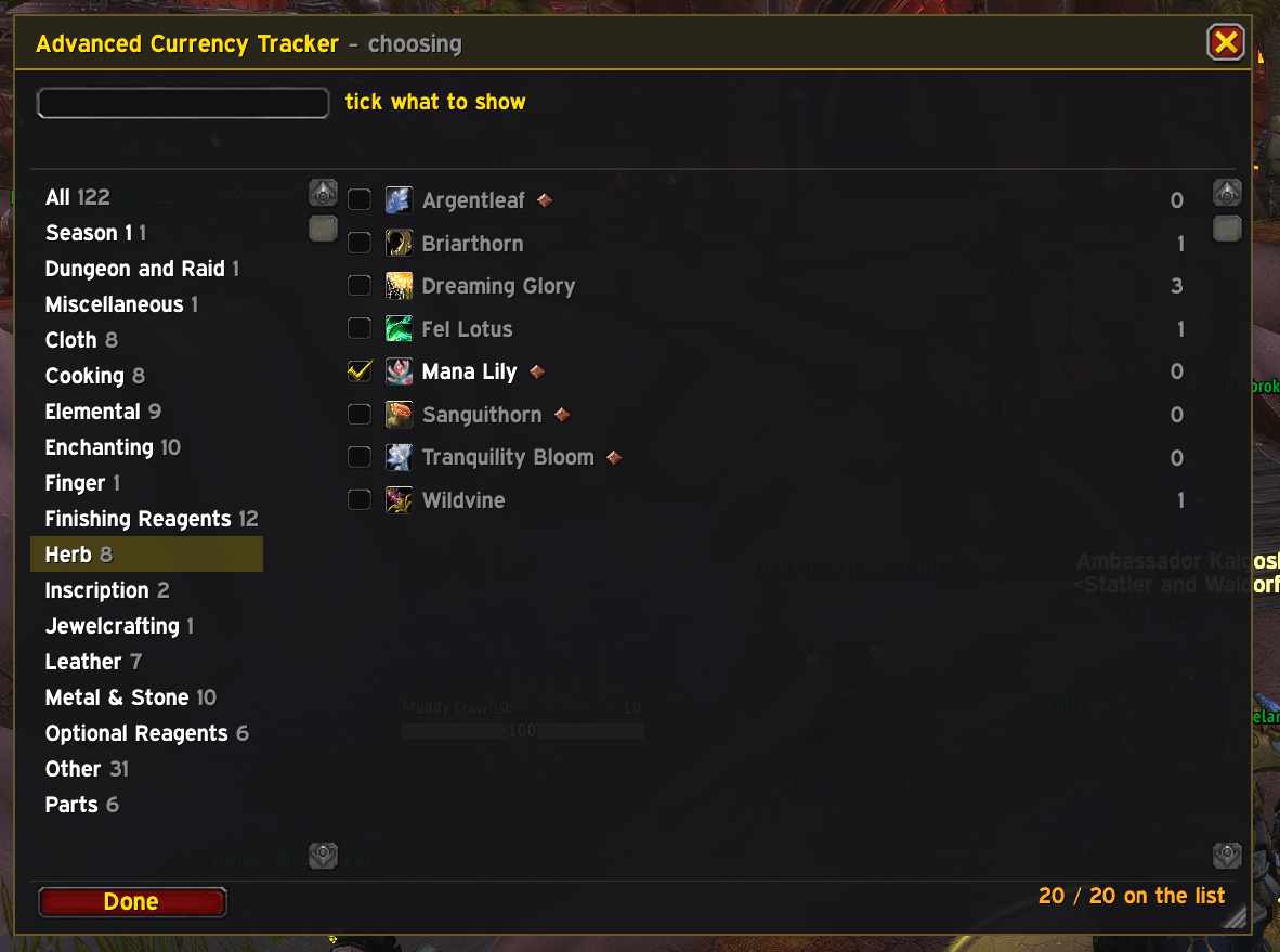 Choose what currencies/items you want to actually see.