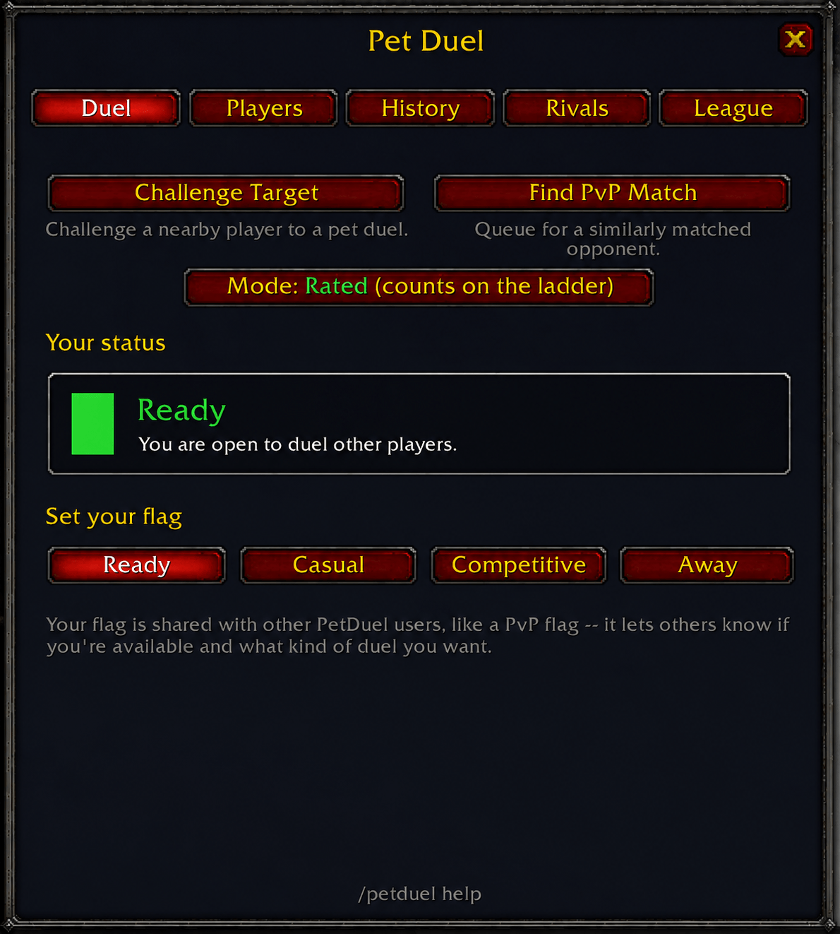 Tell other pet duelers if ready to fight out in the wild, or find a pvp match using the Blizzards LFG tool.