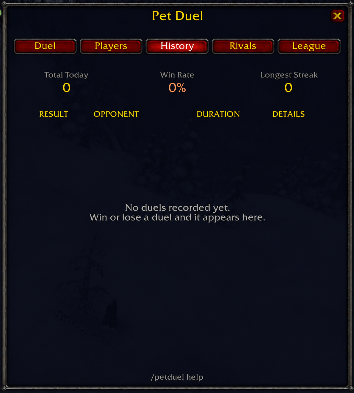 Track all of your pet battle history from toltal battles today, your win rate, and your longest streak of wins.