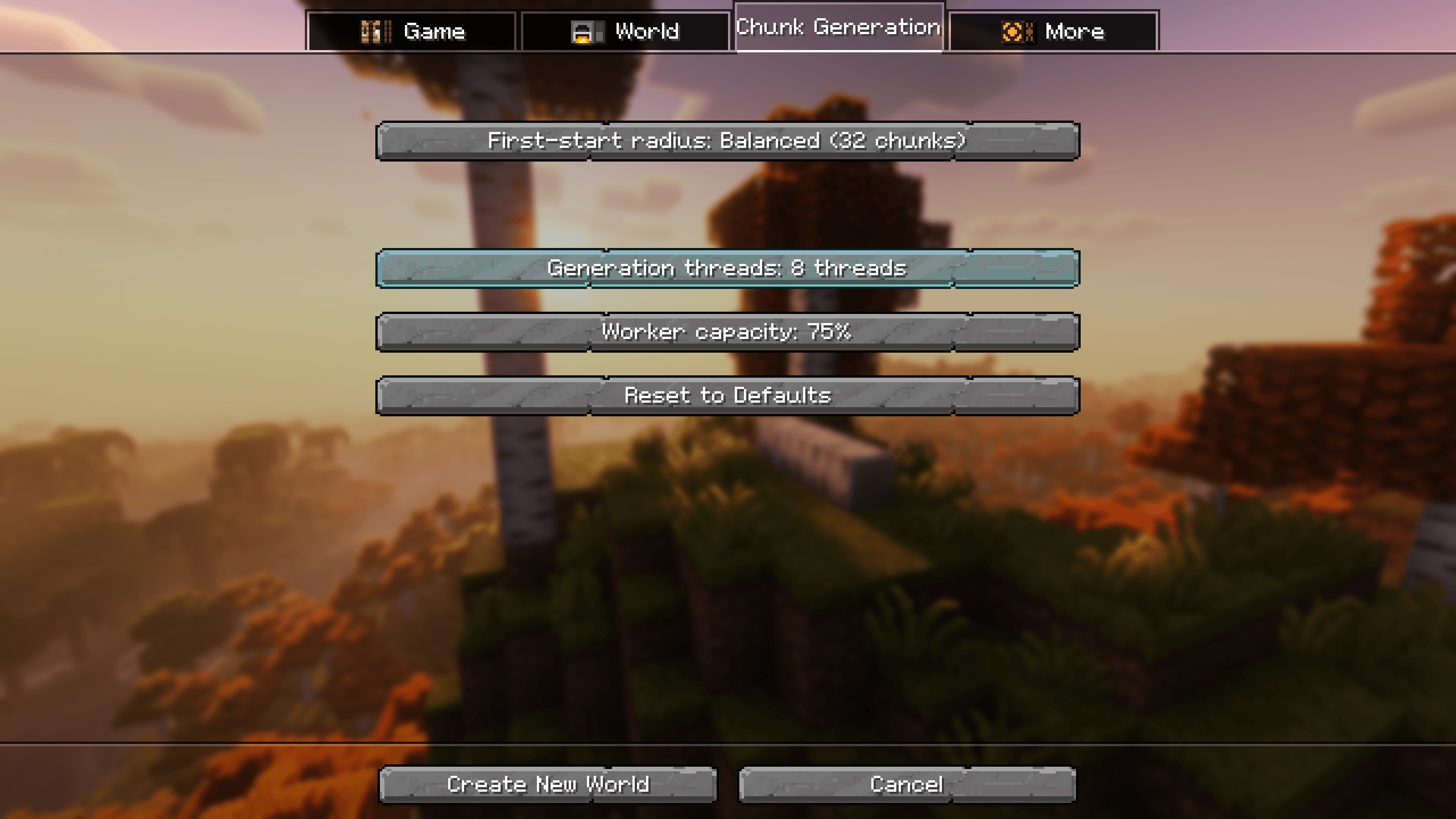 Chunk generation settings