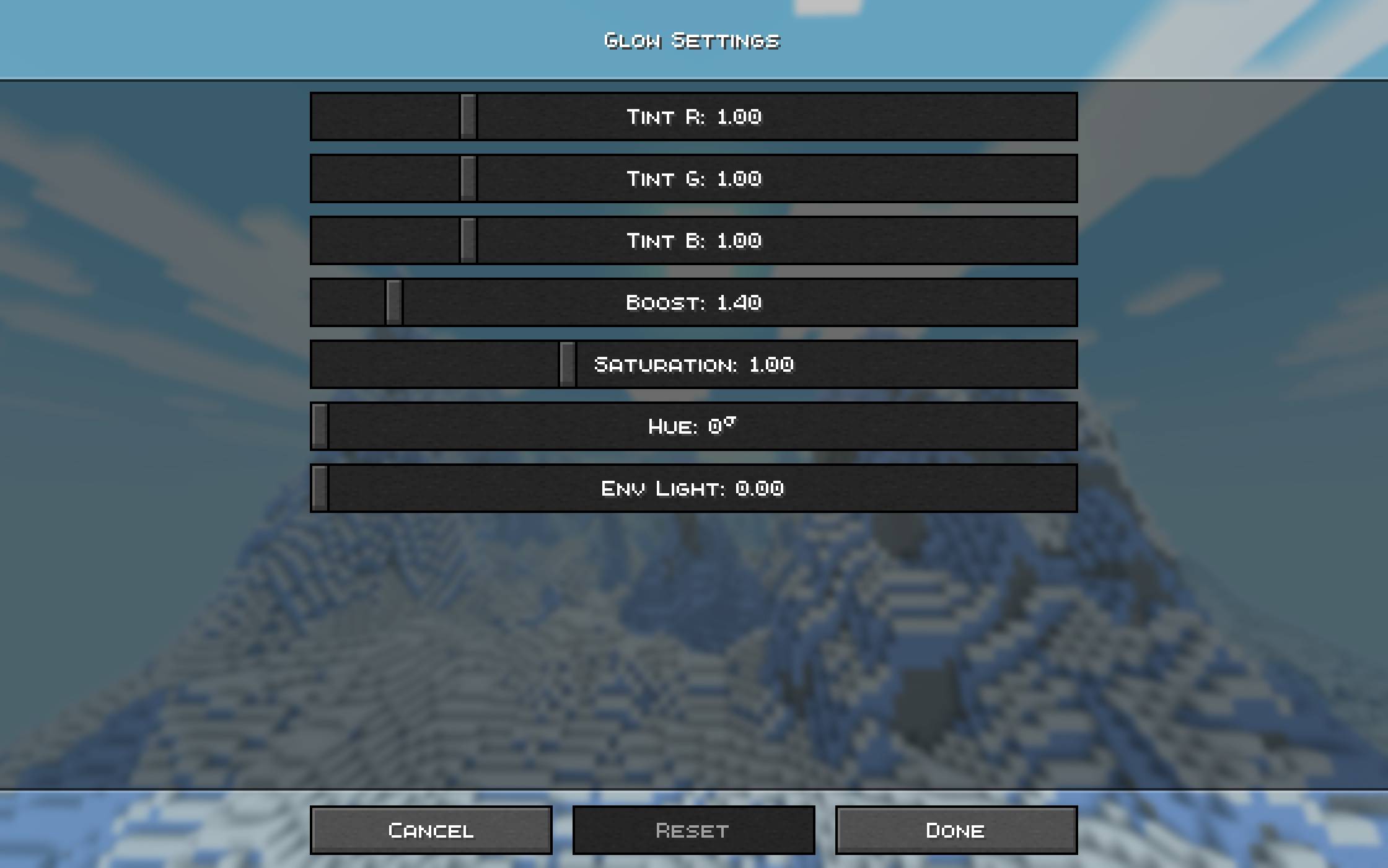 Thumbnail Configure glow mode appearance. Adjust tint, boost, saturation, hue, and environmental light response.