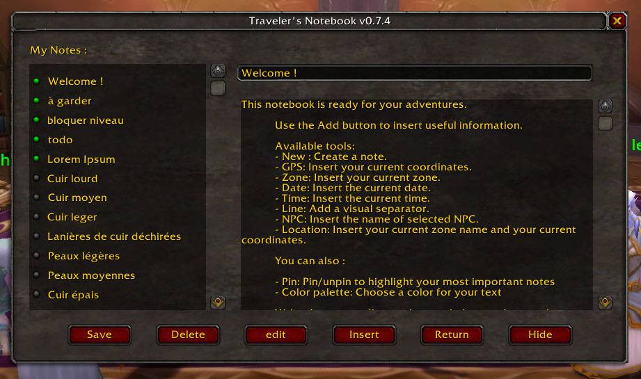 The Traveler's Notebook interface