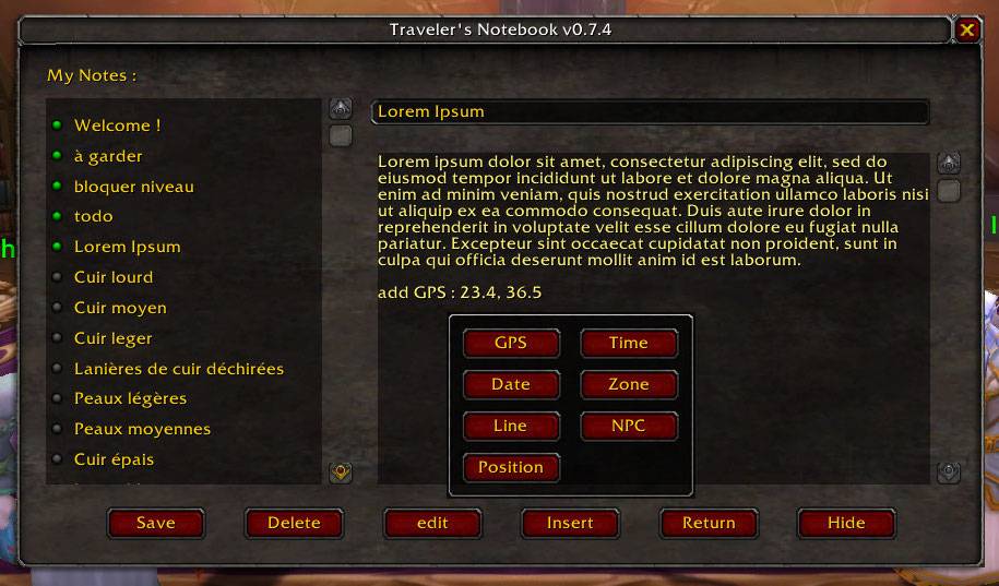 Editing a note with the Insert menu open