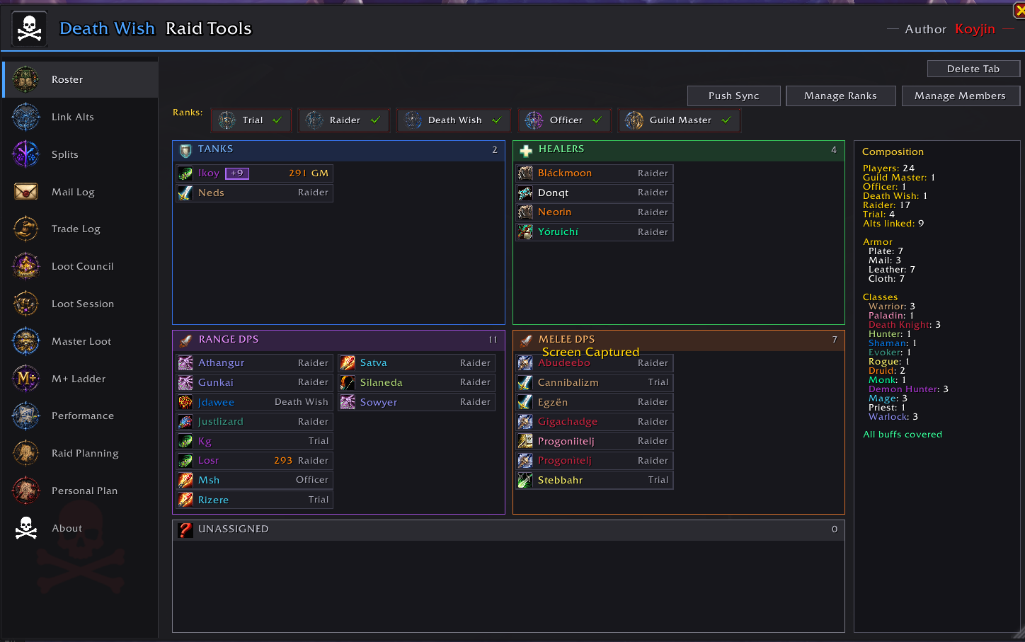 Thumbnail Choose which ranks to let the addons grap all members of the ranks you choose then make your own roster.
