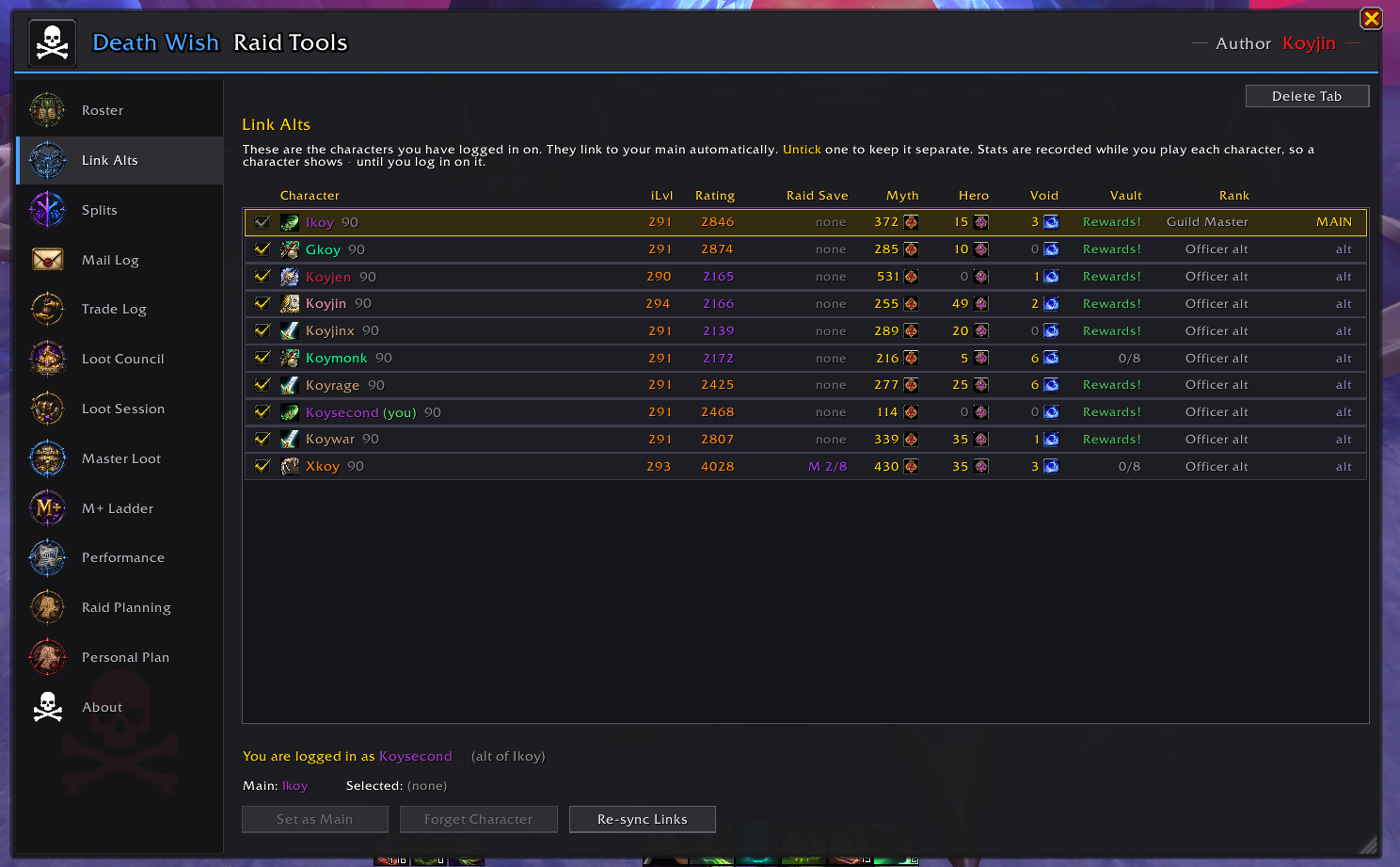 Thumbnail Smooth UI to show your alts, and all your resource and weeklies.