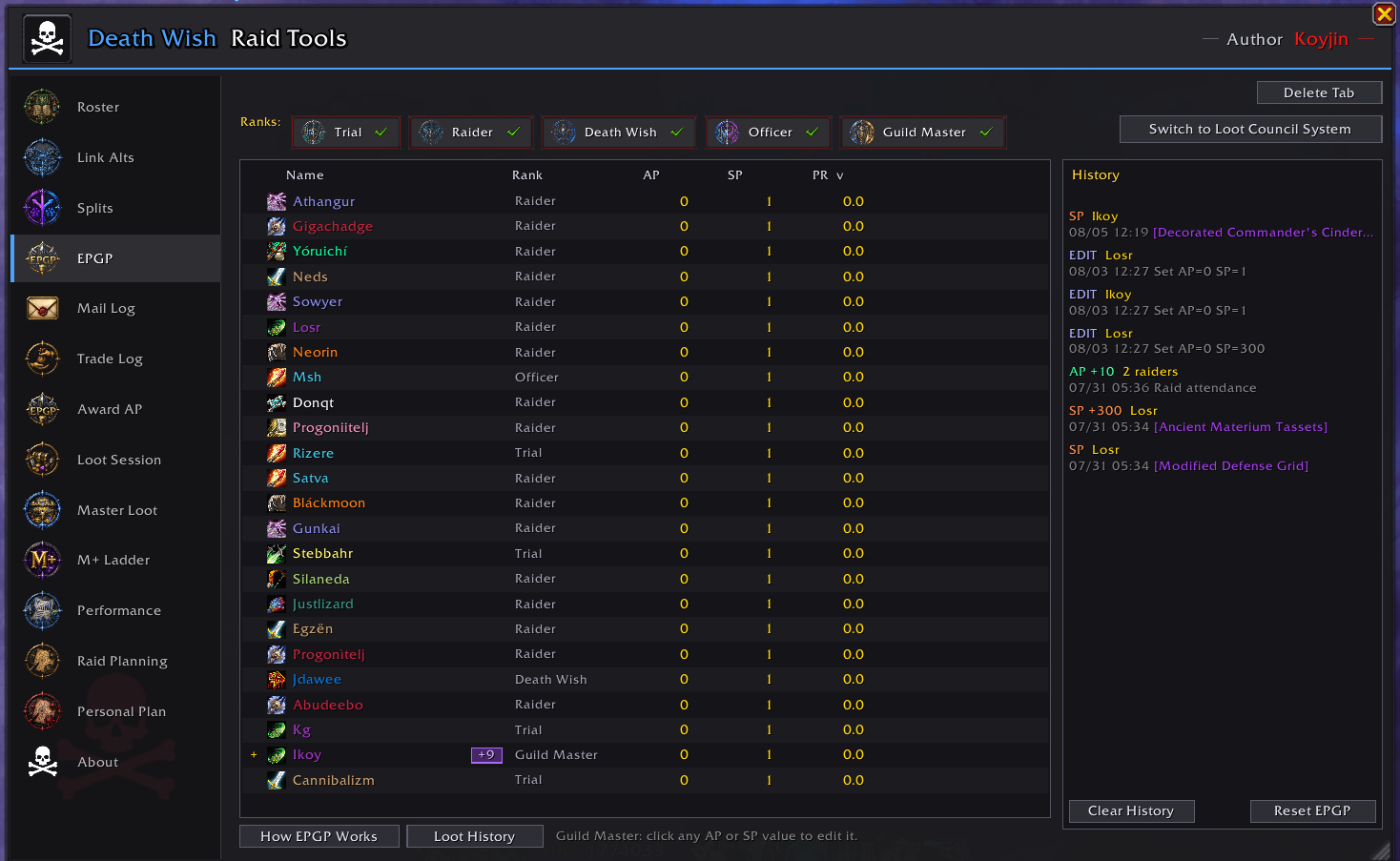 Thumbnail EPGP System with loot history with spending amount