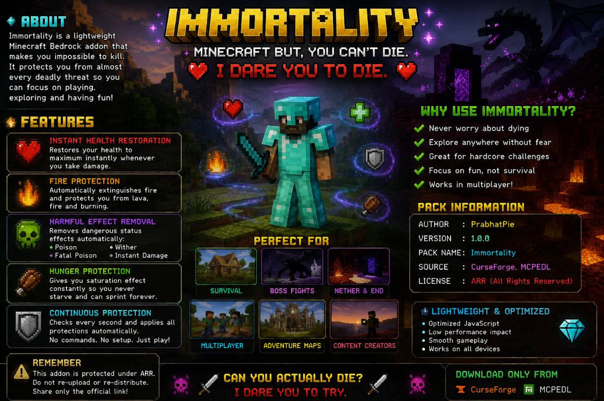 Immortality | Hack | Minecraft But You Can't Die — screenshot 1