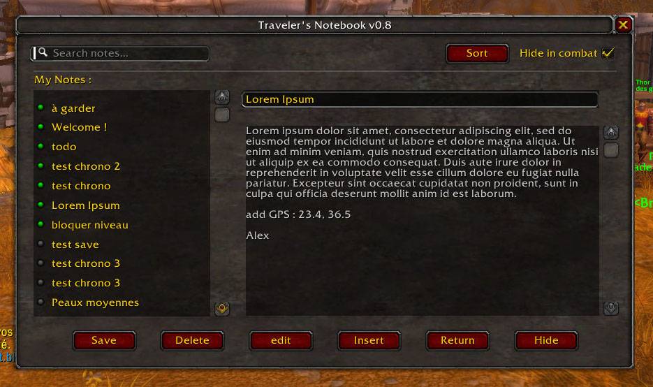 Thumbnail The "Hide in combat" option enabled, allowing the notebook window to automatically hide during combat.
